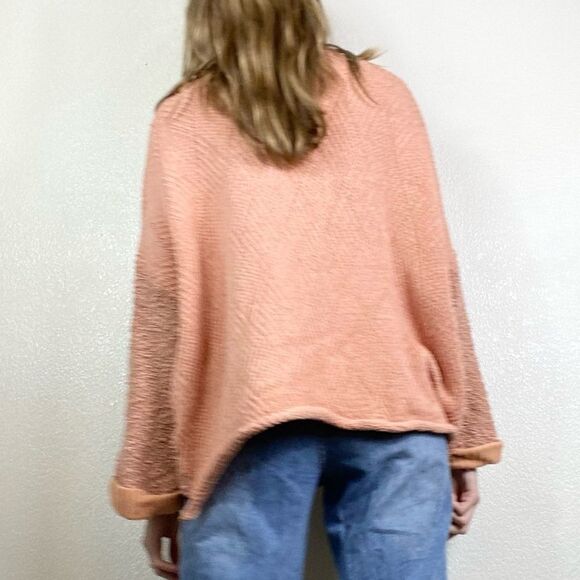 Free People Cuddle Up Peachy Pink Oversized Chunky Knit Mockneck Sweater - Picture 3 of 8